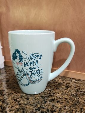 Paper Source Mint Green Mermaids Ceramic Mug - Strong Women Make Waves
